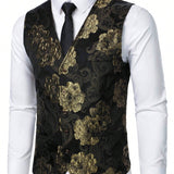 Manfinity AFTRDRK Chaleco De Traje Para Hombre Sin Mangas Con Jacquard Floral Y Cierre De Boton Solapa Simple