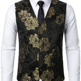 Manfinity AFTRDRK Chaleco De Traje Para Hombre Sin Mangas Con Jacquard Floral Y Cierre De Boton Solapa Simple