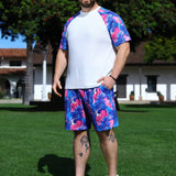 Manfinity RSRT Conjunto De Camiseta Y Pantalones Cortos De Talla Grande Para Hombre Con Parche De Estampado Tropical De Pina