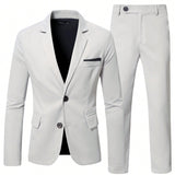 Manfinity Homme Traje De Chaqueta Y Pantalon De Un Solo Pecho De Solapa De Color Solido Para Hombre