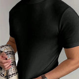 Camiseta De Manga Corta De Color Solido Con Cuello Alto Para Hombres