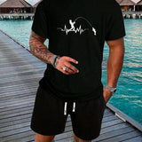 Conjunto De Camiseta De Manga Corta Y Shorts Veraniegos Casuales Y Personalizados Para Hombres Con Diseno De Pesca