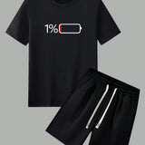 Conjunto De Camiseta De Manga Corta Con Estampado De Bateria Y Pantalon Corto De Cintura Con Cordon Para Hombre, Verano De Moda Y Casual