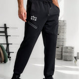 Manfinity Sport Corelite Pantalones Deportivos Con Cintura Ajustable Con Cordon Y Estampado De Letras Para Hombre