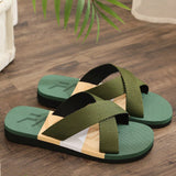 Sandalias Para Hombre Con Correa Cruzada, Parte Superior De Tela De Parche Verde, Sandalias Planas Para Exteriores Para Playa De Verano, Ocasiones Casuales