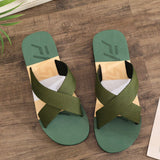 Sandalias Para Hombre Con Correa Cruzada, Parte Superior De Tela De Parche Verde, Sandalias Planas Para Exteriores Para Playa De Verano, Ocasiones Casuales