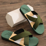 Sandalias Para Hombre Con Correa Cruzada, Parte Superior De Tela De Parche Verde, Sandalias Planas Para Exteriores Para Playa De Verano, Ocasiones Casuales