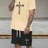 Manfinity Homme Conjunto De Camiseta De Manga Corta Y Pantalon Corto Para Hombre Con Letras Impresas