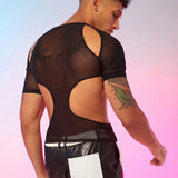 FeverCity Camiseta De Malla Transparente Y Huecos Para Hombres