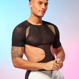 FeverCity Camiseta De Malla Transparente Y Huecos Para Hombres