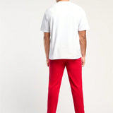 Forever 21 Conjunto Dos Piezas De Chandal En Rojo Para Hombre Con Camiseta Impresa Y Pantalones De Chandal