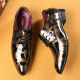 Zapatos De Vestir Formales Para Hombres De Talla Grande Con Brillante Impreso, Cordones Britanicos De Estilo Casual