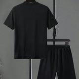 Conjunto De Camiseta De Manga Corta Con Estampado De Calavera Y Pantalones Cortos Con Cintura Con Cordon Para Hombres, Para El Verano