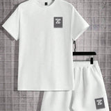 Manfinity Hypemode Conjunto De Camiseta De Manga Corta Y Pantalon Corto De Letra Impresa Para Hombre Tejido En Blanco