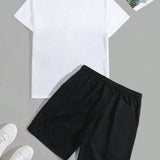 Manfinity Sporsity Conjunto De Camiseta Y Pantalones Cortos Para Hombre Con Impresion De Gaviota Y Bloques De Color