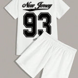 Manfinity Homme Conjunto De Camiseta De Manga Corta Y Pantalones Cortos Con Estampado De Letras Para Hombre De Talla Grande