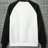 Sudadera Para Hombre De Manga Larga Con Diseno De Bloques De Color, Impresion De Letras Y Diseno De Mangas Raglan