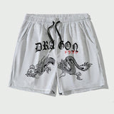 Manfinity Homme Shorts De Cintura Con Cordon Para Hombre De Talla Grande Con Patron De Dragon Y Letras Impresas