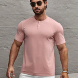 Manfinity Homme Camiseta De Manga Corta Para Hombres Con Placa De Botones