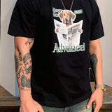 DAZY Camiseta De Manga Corta De Verano Con Estampado Animal Y De Letras Para Hombres