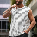 Manfinity Homme Camiseta de tirantes casuales para hombres de talla grande con diseno de letras y rayas