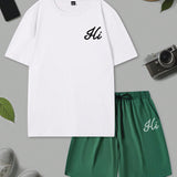 Manfinity Hypemode Camiseta De Manga Corta Con Estampado De Letras De Talla Grande Para Hombres Y Pantalones Cortos