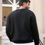 Sudadera Casual De Talla Grande Para Hombre Con Cuello Redondo, Hombros Caidos Y Estampado De Eslogan