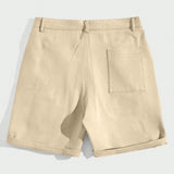 Homme Shorts de hombre de unicolor con bolsillos inclinados y borde enrollado, vestido caqui liso y basico para trabajar