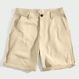 Homme Shorts de hombre de unicolor con bolsillos inclinados y borde enrollado, vestido caqui liso y basico para trabajar