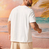 Manfinity RSRT Camiseta Informal Con Estampado De Letras Y Arboles De Coco De Talla Grande Para Hombre Y Pantalones Cortos De Color Solido 2 Unids/set