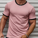 Manfinity Homme Camiseta De Manga Corta Para Hombre Con Ribete De Color Contrastado