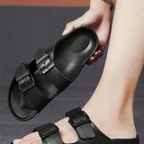 NEW Sandalias Planas Impermeables Para Hombre, Antideslizantes Y Transpirables, Con Detalle De Hebilla En Tamano Grande