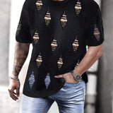 Camiseta De Punto Casual De Manga Corta Para Hombre Con Estilo Y Diseno Desgastado