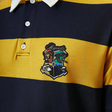 HARRY POTTER X  Camisa Polo De Manga Corta Tejido Integrado Informal Para Hombre Con Diseno Clasico De Hogwarts Y Franjas En Contraste