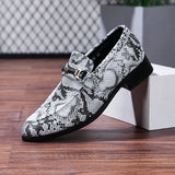 Zapatos De Hombre Tipo Mocasines De Una Correa Con Estampado De Piel De Serpiente Falsa Y Detalles De Hebilla De Metal, Zapatillas De Punta Para Ocasiones Casuales/bodas/fiestas