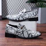 Zapatos De Hombre Tipo Mocasines De Una Correa Con Estampado De Piel De Serpiente Falsa Y Detalles De Hebilla De Metal, Zapatillas De Punta Para Ocasiones Casuales/bodas/fiestas