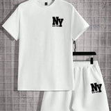 Manfinity Hypemode Conjunto De Camiseta De Manga Corta Y Pantalones Cortos Para Hombre Con Estampado De Letras