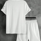 Manfinity LEGND Conjunto De Dos Piezas De Camiseta Con Eslogan De Manga Corta Y Pantalones Cortos Para Hombre