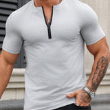 Manfinity Homme Camiseta Casual De Media Cremallera Y Manga Corta Para Hombre