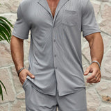 Manfinity Homme Conjunto De Camisa Y Pantalones Cortos De Botones Para Hombre