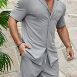 Manfinity Homme Conjunto De Camisa Y Pantalones Cortos De Botones Para Hombre