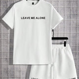 Manfinity LEGND Camiseta Blanca De Manga Corta Con Eslogan Impreso Y Pantalones Cortos Tejidos Para Hombre