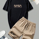 Manfinity Conjunto De Camiseta Holgada Para Hombre Con Impresion De Letras Y Pantalones Cortos Casuales Con Bolsillo Diagonal