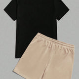 Manfinity Conjunto De Camiseta Holgada Para Hombre Con Impresion De Letras Y Pantalones Cortos Casuales Con Bolsillo Diagonal