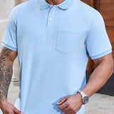 Camisa Tipo Polo De Manga Corta Para Hombre Con Bolsillo Y Talla Grande De Color Solido