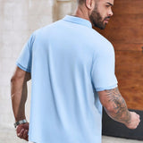 Camisa Tipo Polo De Manga Corta Para Hombre Con Bolsillo Y Talla Grande De Color Solido