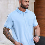 Camisa Tipo Polo De Manga Corta Para Hombre Con Bolsillo Y Talla Grande De Color Solido