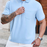 Camisa Tipo Polo De Manga Corta Para Hombre Con Bolsillo Y Talla Grande De Color Solido