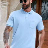 Camisa Tipo Polo De Manga Corta Para Hombre Con Bolsillo Y Talla Grande De Color Solido