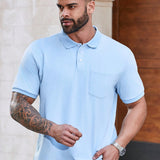 Camisa Tipo Polo De Manga Corta Para Hombre Con Bolsillo Y Talla Grande De Color Solido